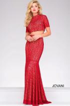 Jovani - Two-piece Lace Embellished High Neck Sheath Dress 49212