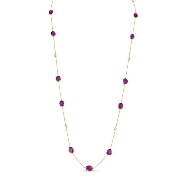 Tresor Collection - Amethyst Flat Stone Long Necklace In 18k Yellow Gold