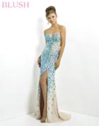Blush - Strapless Long Dress With Slit 9793