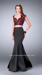 La Femme - Dramatic Beaded Lace Applique Long Mikado Evening Gown 24235