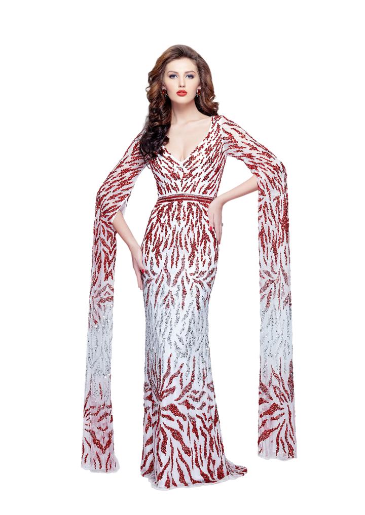 Primavera Couture - 1988 Full-length Poet Sleeves Sheath Gown