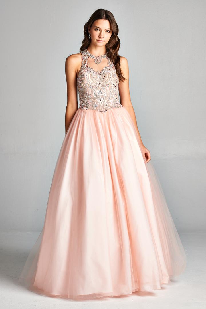 Aspeed - L1898 Bejeweled Illusion Halter Evening Ballgown