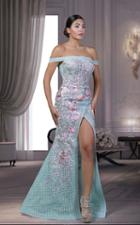 Mnm Couture -k3551 Off-the-shoulder Floral Textured Evening Gown