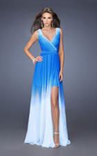 La Femme - 19752 Ombre V-neck Chiffon A-line Dress