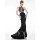Panoply - Gorgeous Yoke Illusion Jersey Mermaid Gown With Cutouts 14848