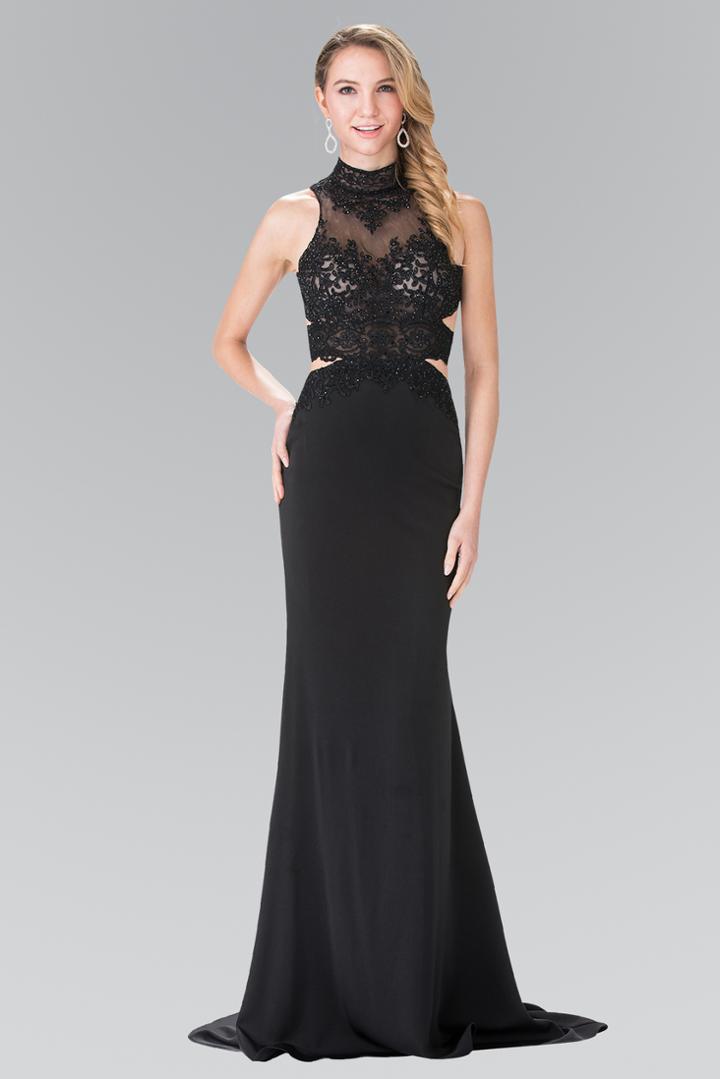 Elizabeth K - Bead Embellished High Neck Sheath Gown Gl2225