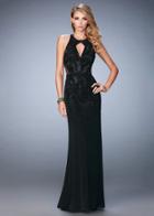 La Femme - 22266 Halter Sequined Fitted Long Gown