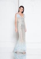 Terani Couture - 1811gl6426 Bedazzled V-neck Sheath Dress