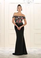 May Queen - Floral Applique Off-shoulder Fitted Dress