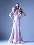 Mnm Couture - G0955 Two Tone Ruffled Deep V-neck Trumpet Dress