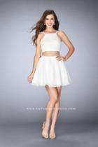 La Femme - Beaded Lace Halter Crop Top And Chiffon Skirt Cocktail Dress 23531