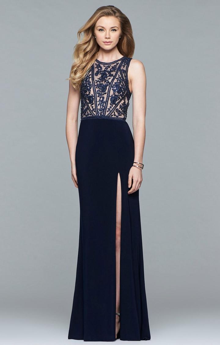 Faviana - S10091 Sleeveless Illusion Jersey Evening Dress