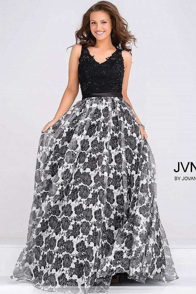 Jovani - Embellished Bodice Floral Print Prom Ballgown Jvn47921