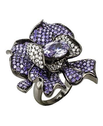 Cz By Kenneth Jay Lane - 3d Round Cz Ring Pave Flower Statement