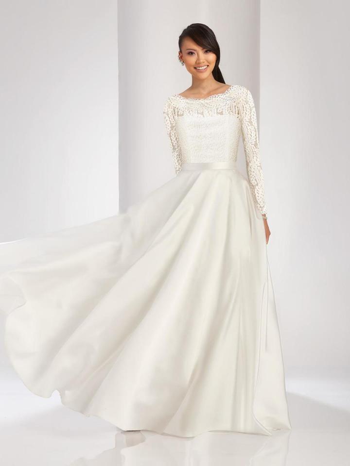 Clarisse - 3490 Long Sleeves Sheath With A-line Overskirt Dress