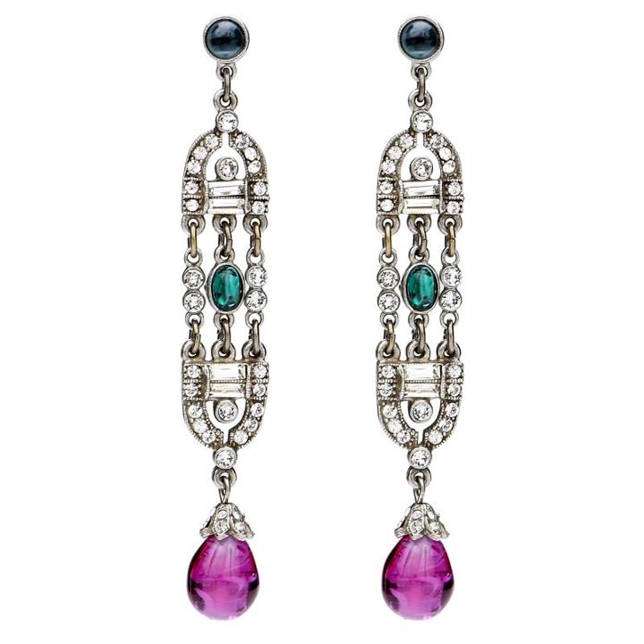 Ben-amun - Velvet Glamour Multi-color Deco Drop Post Earrings