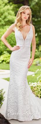 Enchanting By Mon Cheri - 118148 Plunging Lace Flared Bridal Dress