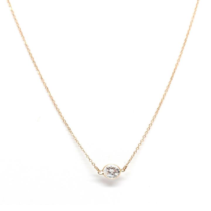 Rachael Ryen - 14k Gold White Topaz Solitaire Necklace