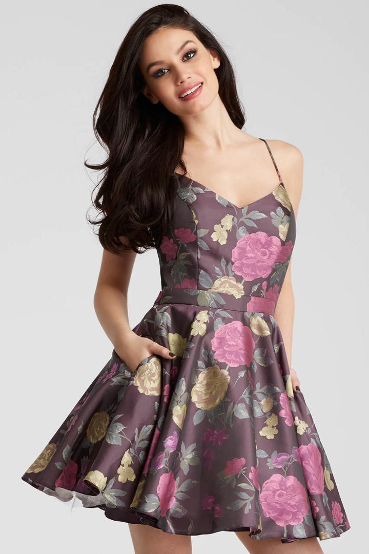 Jovani - 53201 Floral Sleeveless A-line Short Dress