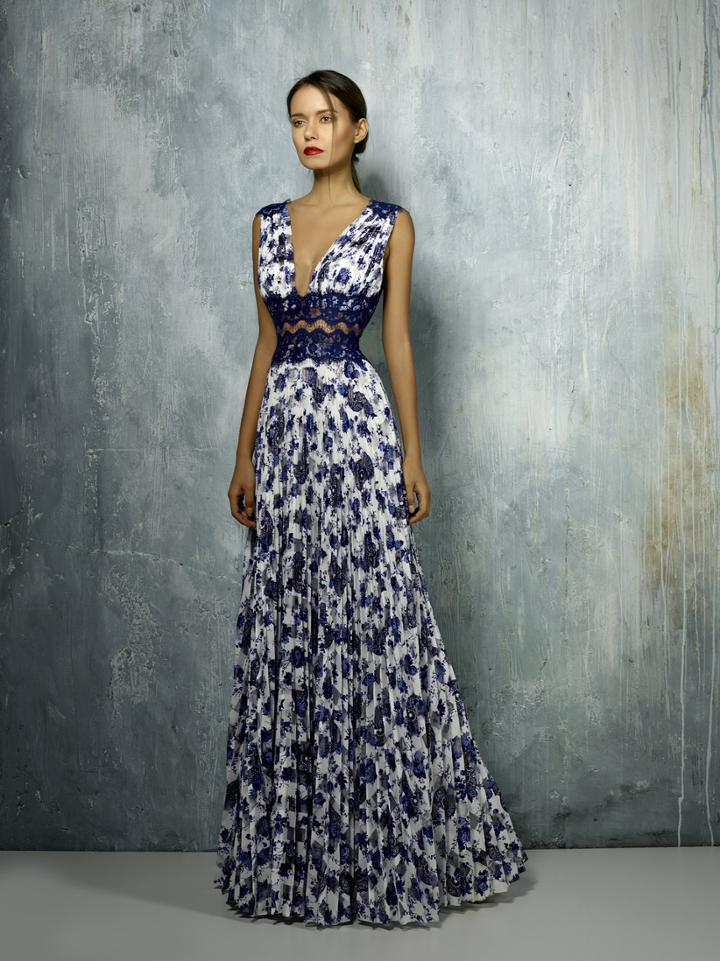 Beside Couture By Gemy - Bc1273 Floral Printed Lace V-neck Dress