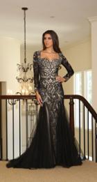 May Queen - Rq-7210 Long Sleeve Rhinestone Embellished Evening Gown