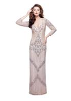 Primavera Couture - 1975 Embellished Deep V-neck Column Dress