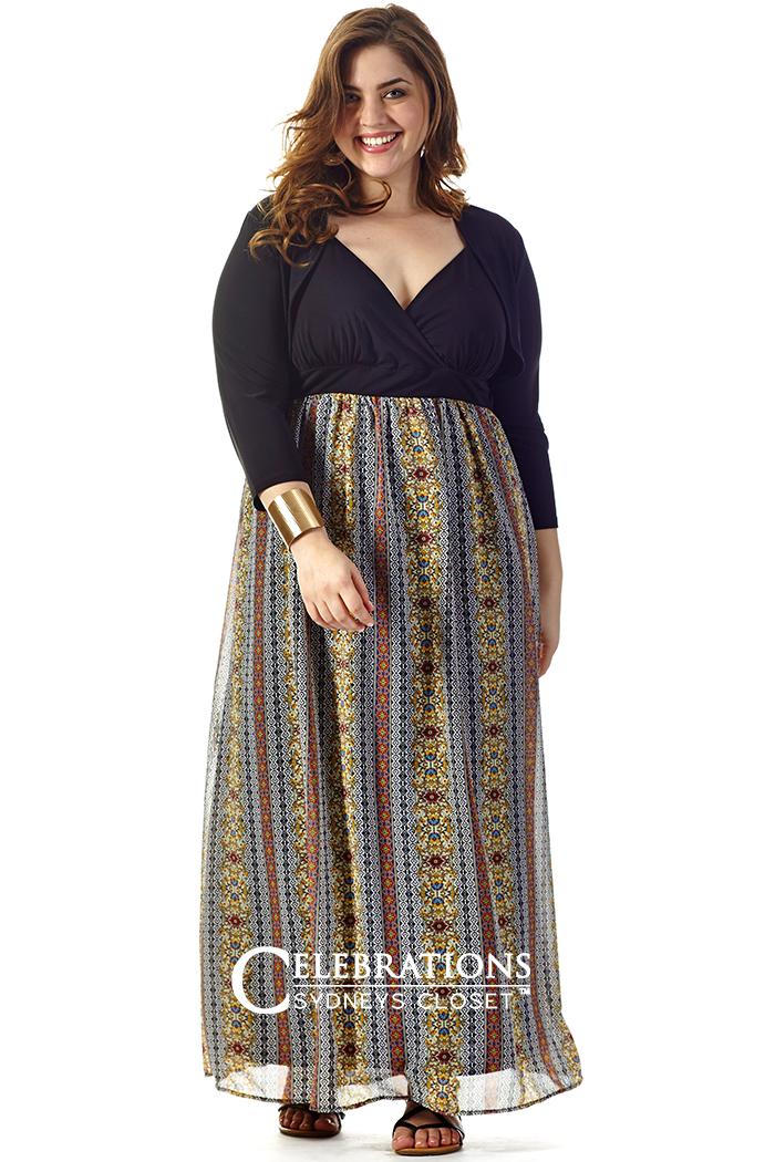 Sydney's Closet - Ce1512 Plus Size Dress In Black Multi Print