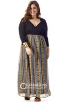 Sydney's Closet - Ce1512 Plus Size Dress In Black Multi Print