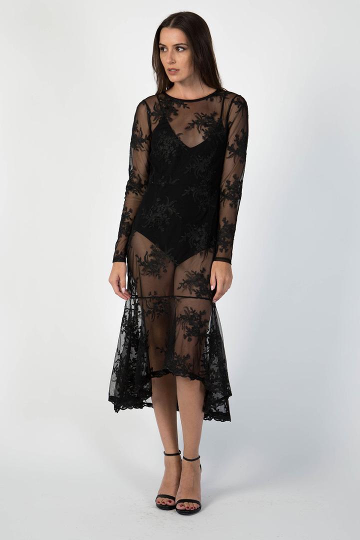 Donna Mizani - Embroidered Ruffled Midi