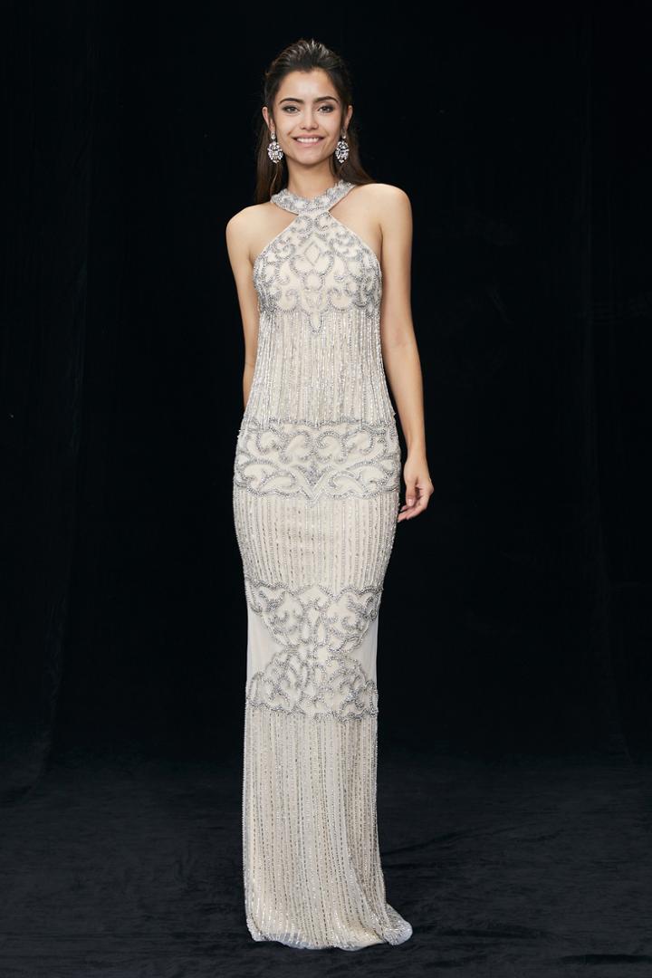 Angela And Alison - 981158 High Neckline Beaded Fitted Gown