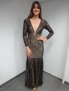 Jovani - Lace Embellished Long Sleeves V-neckline Gown 45150
