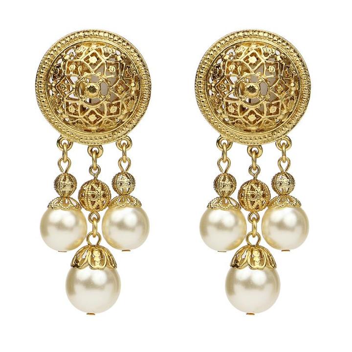 Ben-amun - Gold & Pearl Medallion Clip On Earrings