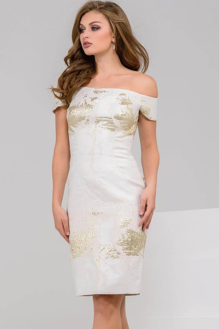 Jovani - 50993 Gold Patched Off Shoulder Cocktail Dress