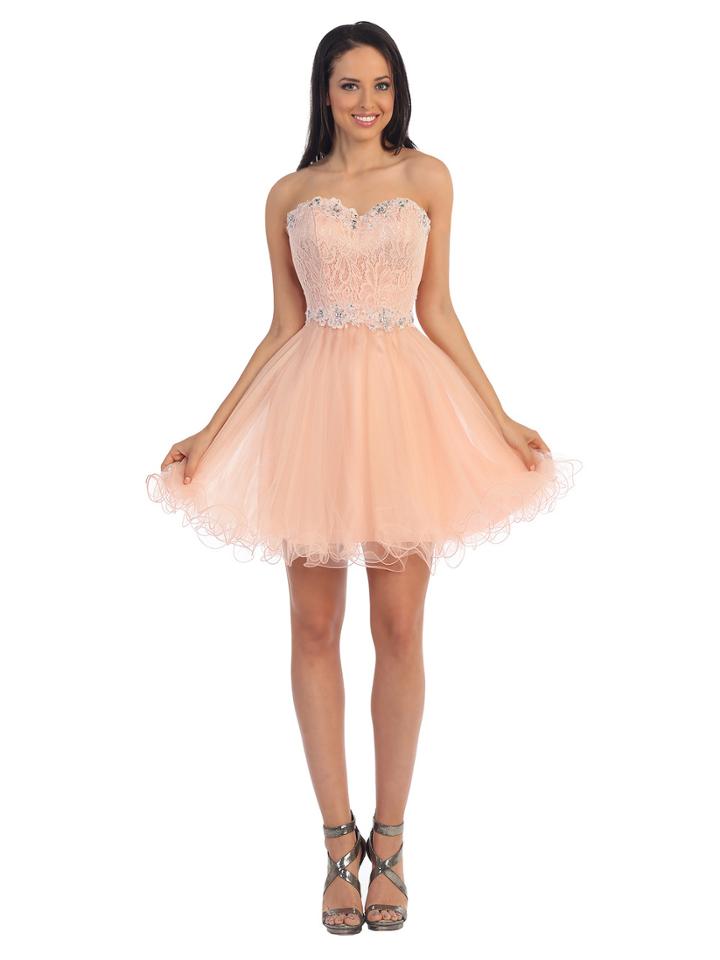 Dancing Queen - Adorable Strapless Laced And Beaded Sweetheart A-line Dress 9082