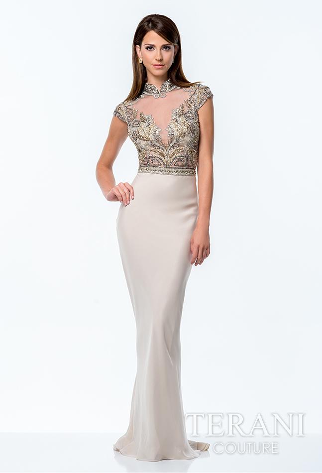 Terani Evening - Beaded High Neck Sheath Gown 151m0352b