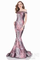 Terani Evening - Bedazzled Off-shoulder Floral Brocade Gown 1623m1833