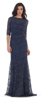 May Queen - Mq1452 Lace Embellished Quarter Length Sleeve Mermaid Dress
