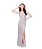 Primavera Couture - 3040 Shimmering Beaded Gown With High Slit