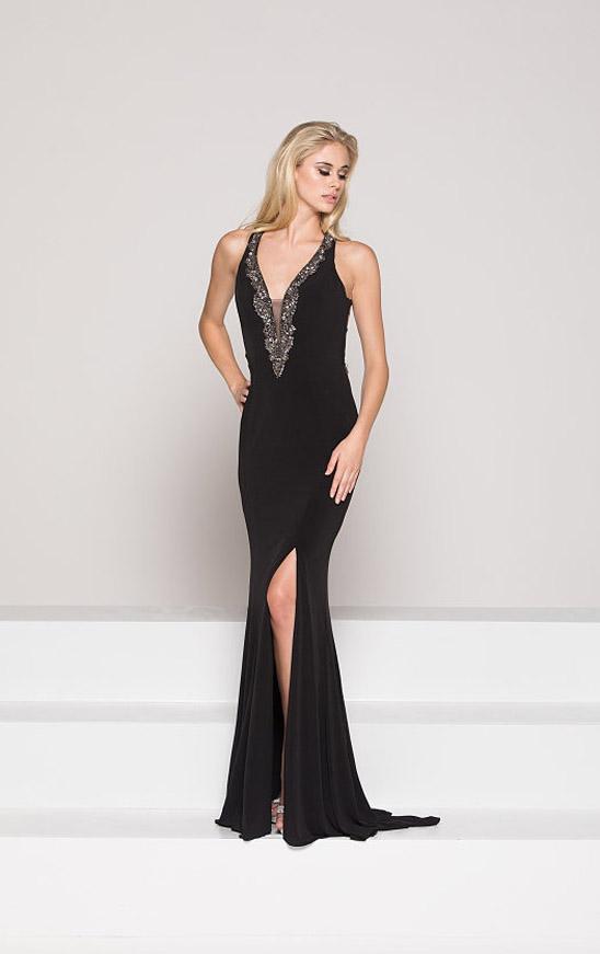 Colors Dress - 1902 Bejeweled Plunging V-neck Jersey Gown