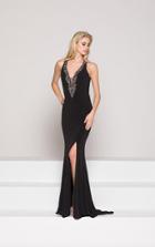 Colors Dress - 1902 Bejeweled Plunging V-neck Jersey Gown