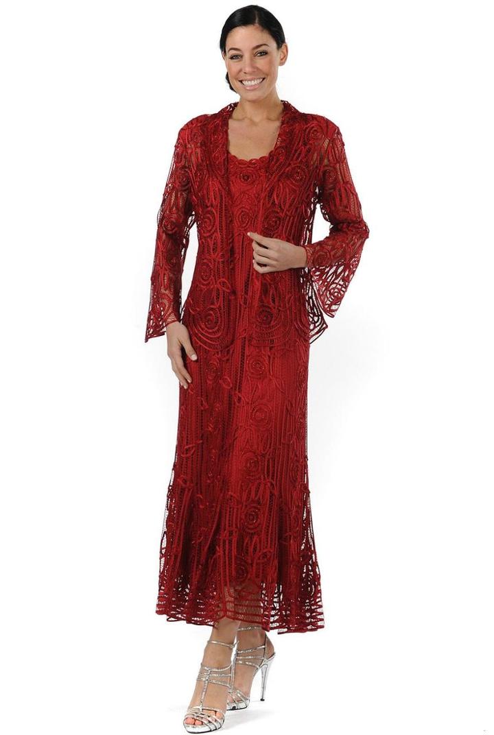 Soulmates - C1068 Beaded Silk Lace Collar Jacket With Godet Dress Set