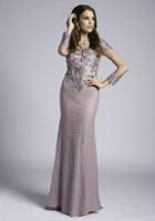 Lara Dresses - 33602 Long Sleeve Jewel Adorned Lace Sheath Gown