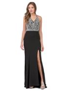 Dancing Queen - Beaded Fitted Halter Dress With Slit