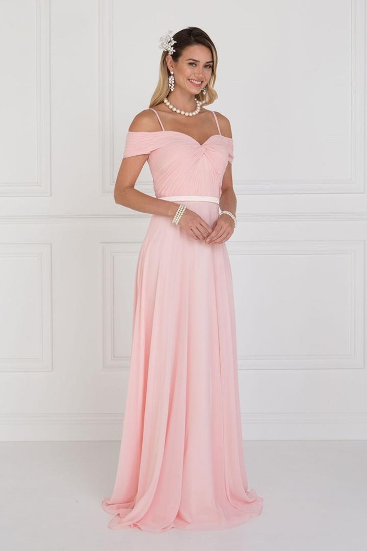 Elizabeth K - Gl1523 Off Shoulder Twisted Bodice Chiffon Gown