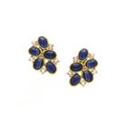 Tresor Collection - Blue Sapphire & Rainbow Moonstone Stud Earrings In 18k Yellow Gold