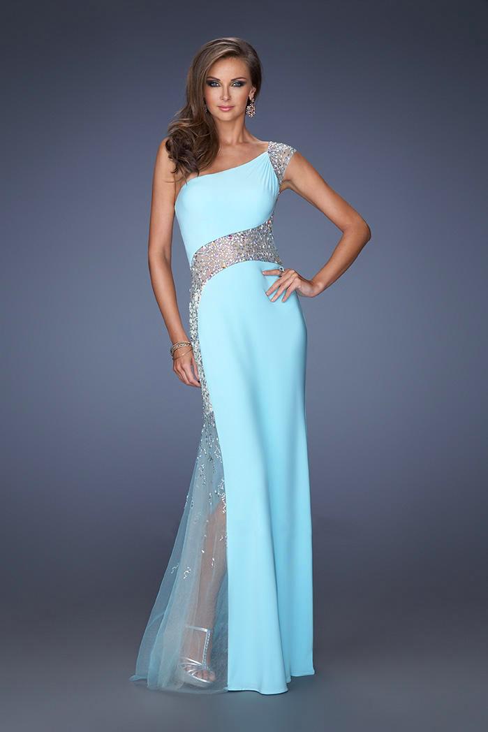 Gigi - 19867 One Shoulder Strap Sheer Embellished Gown