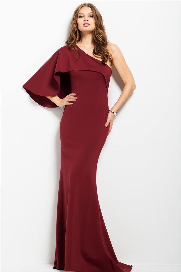 Jovani - 45190 Cape Sleeved Asymmetric A-line Dress