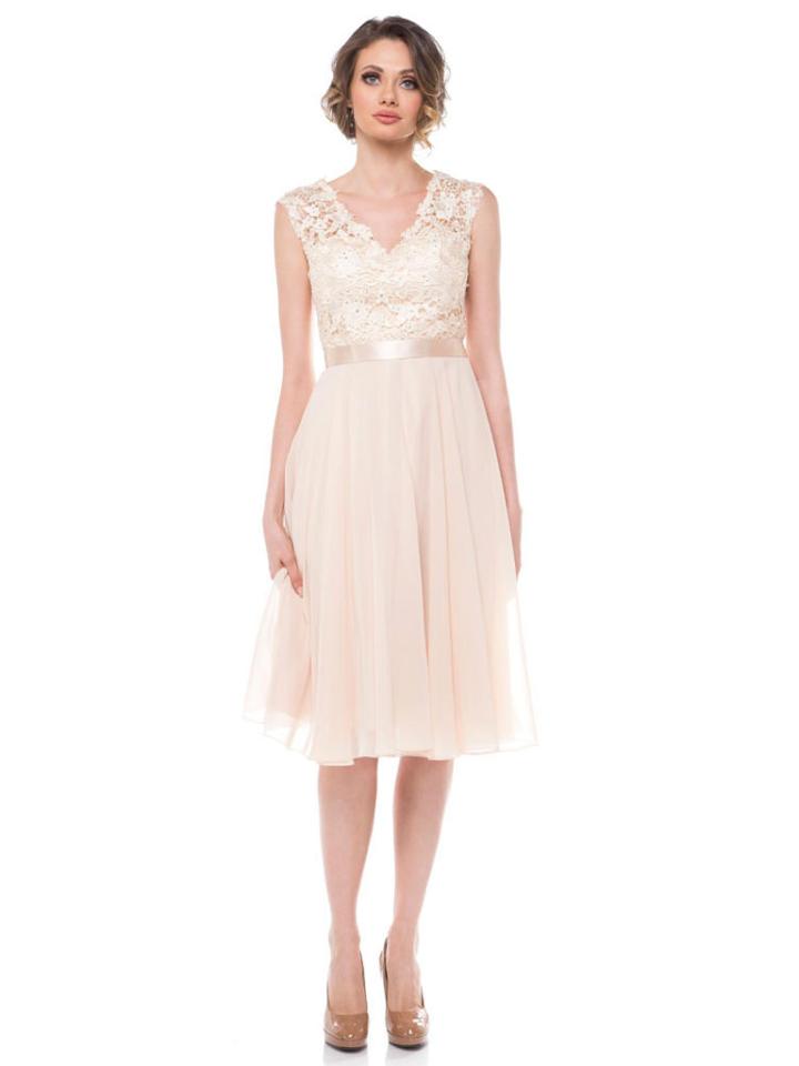 Glow By Colors - G318s Tea-length Illusion Lace Dress