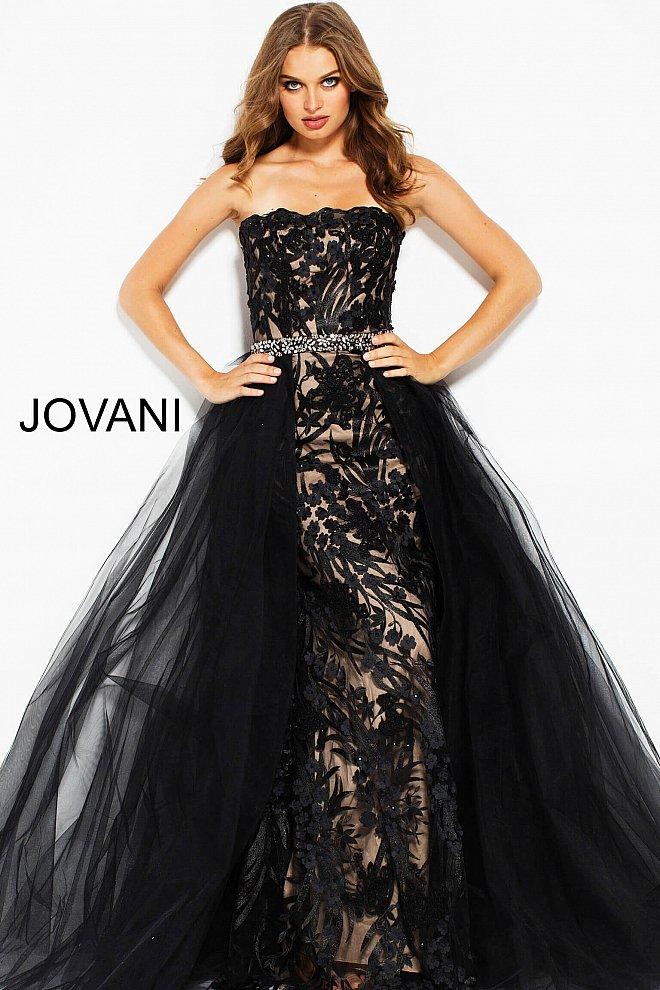 Jovani - 54886 Strapless Embellished Gown With Tulle Overskirt