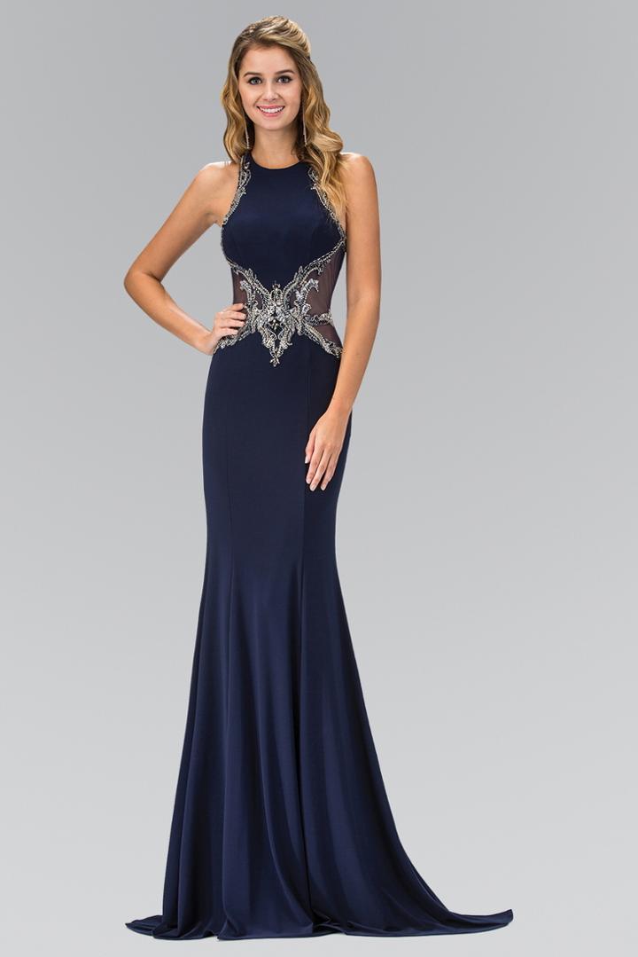 Elizabeth K - Embellished High Neck Long Gown Gl1357